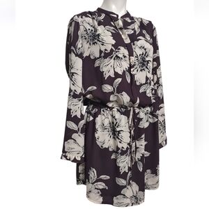Dalia Plum Crazy Dark Floral Long Sleeve Shirt Dress Size 12